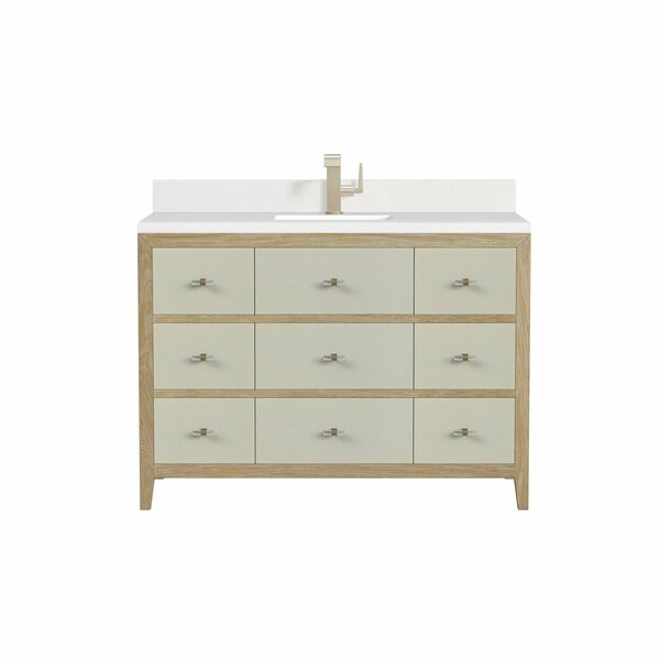 James Martin Vanities 48'' Sgl Vanity, Sunwashed Oak W/ Embossed Shagreen W/ Sgl Hole 3CM Wht Zeus Quartz Top & Bcksplsh D604-V48-SHG-1WZ